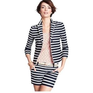 ANN TAYLOR navy blue & white Riviera blazer 3/4 sleeve workwear jacket sz 14 xl